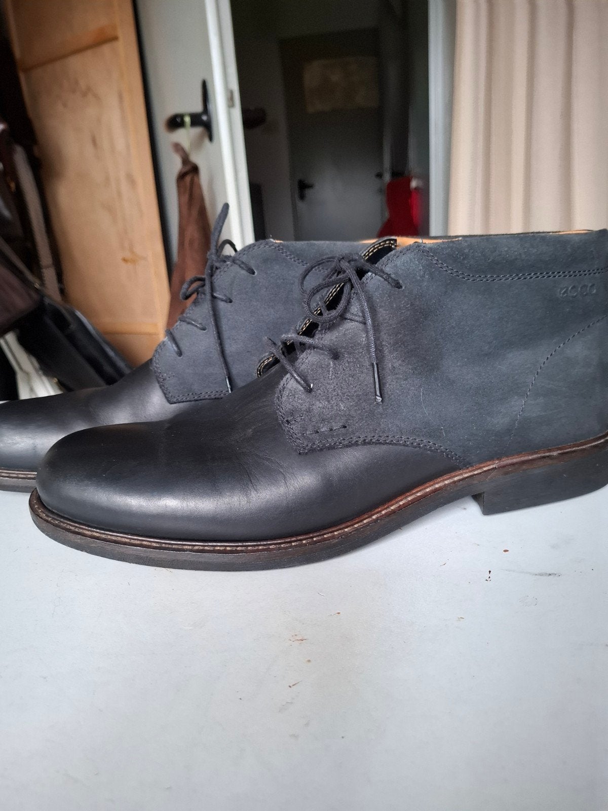 Ecco halfhoge schoenen, antraciet, maat 46, leer, Ecco, Overige kleuren, Boots, Ophalen of Verzenden