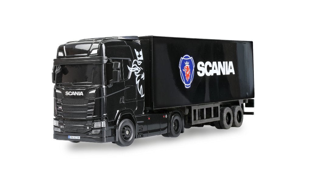 Mini Scania 730 S + Box Semi-trailer 1/64 RTR black 22785, Ophalen of Verzenden, Nieuw, Overige schalen, Auto offroad