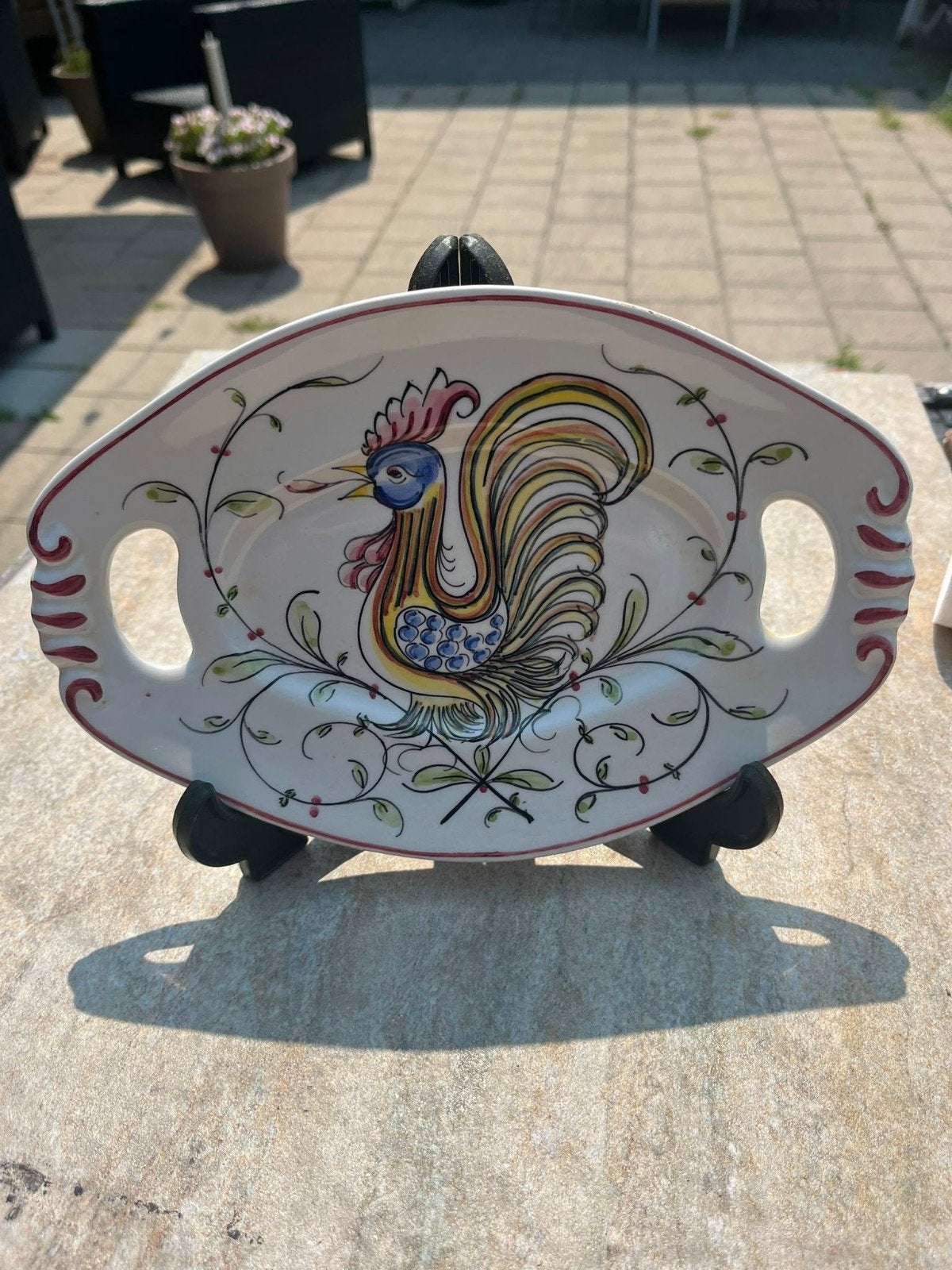 Handgeschilderde Portugese schaal met haanmotief, Ophalen of Verzenden