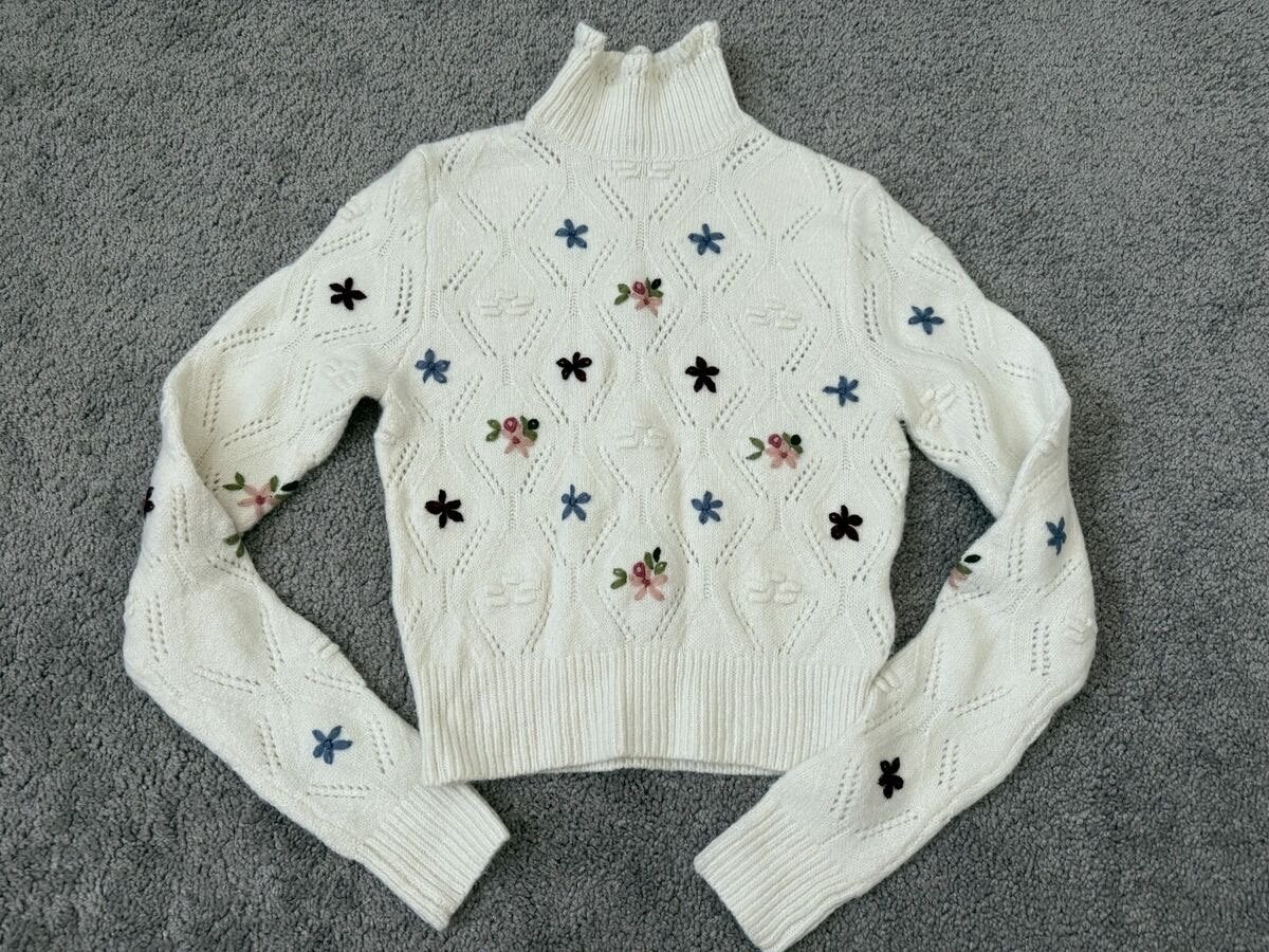 Zara Gebloemde Trui - Maat M Dames Ecru Top, Ophalen of Verzenden, Zo goed als nieuw, Maat 38/40 (M), Beige