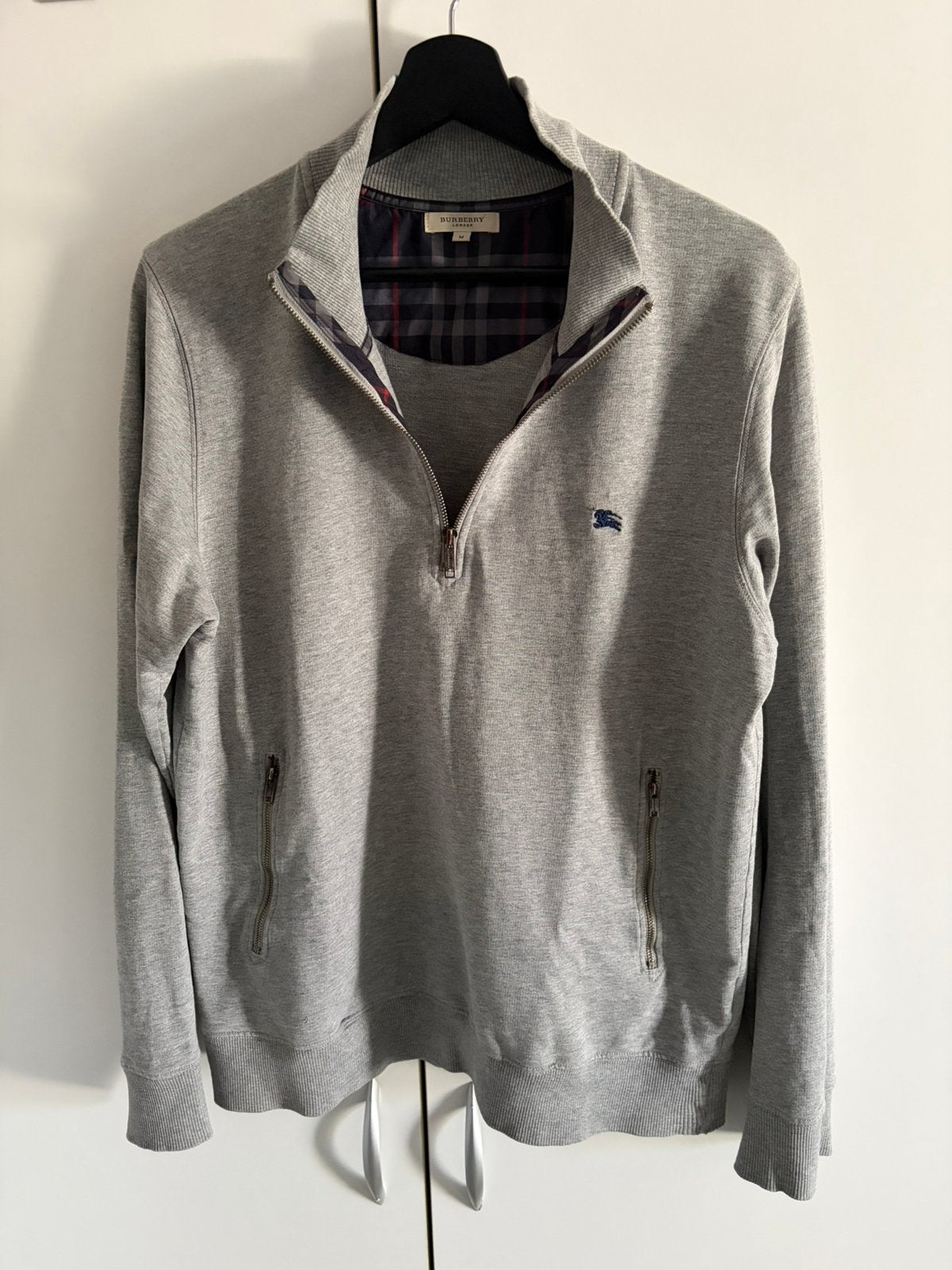 100% originele grijze Burberry London trui 1/4 zip maat M, Verzenden, Gedragen, Maat 48/50 (M), Grijs