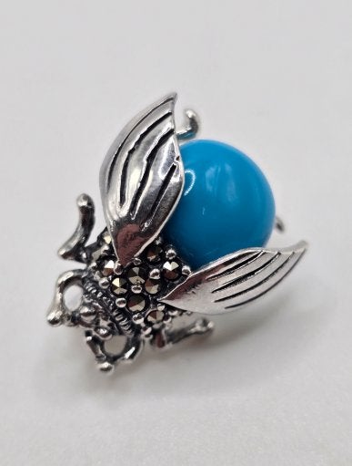 925 zilveren broche, met Marcasiet en Turkoois, Sieraden, Tassen en Uiterlijk, Broches, Nieuw, Ophalen of Verzenden, Nvt, Zilver