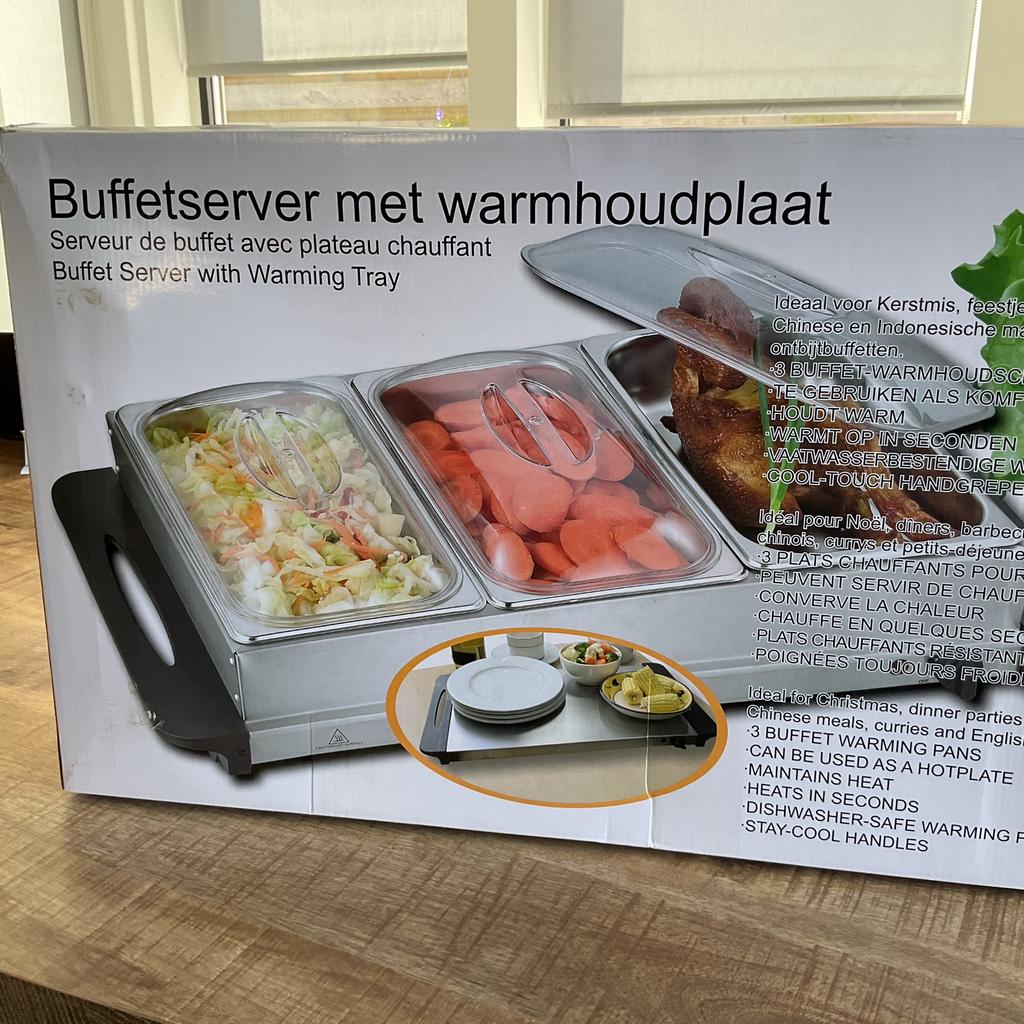Elektrische buffetserver met warmhoudplaat, Huis en Inrichting, Ophalen, Overige typen, Metaal, Overige merken