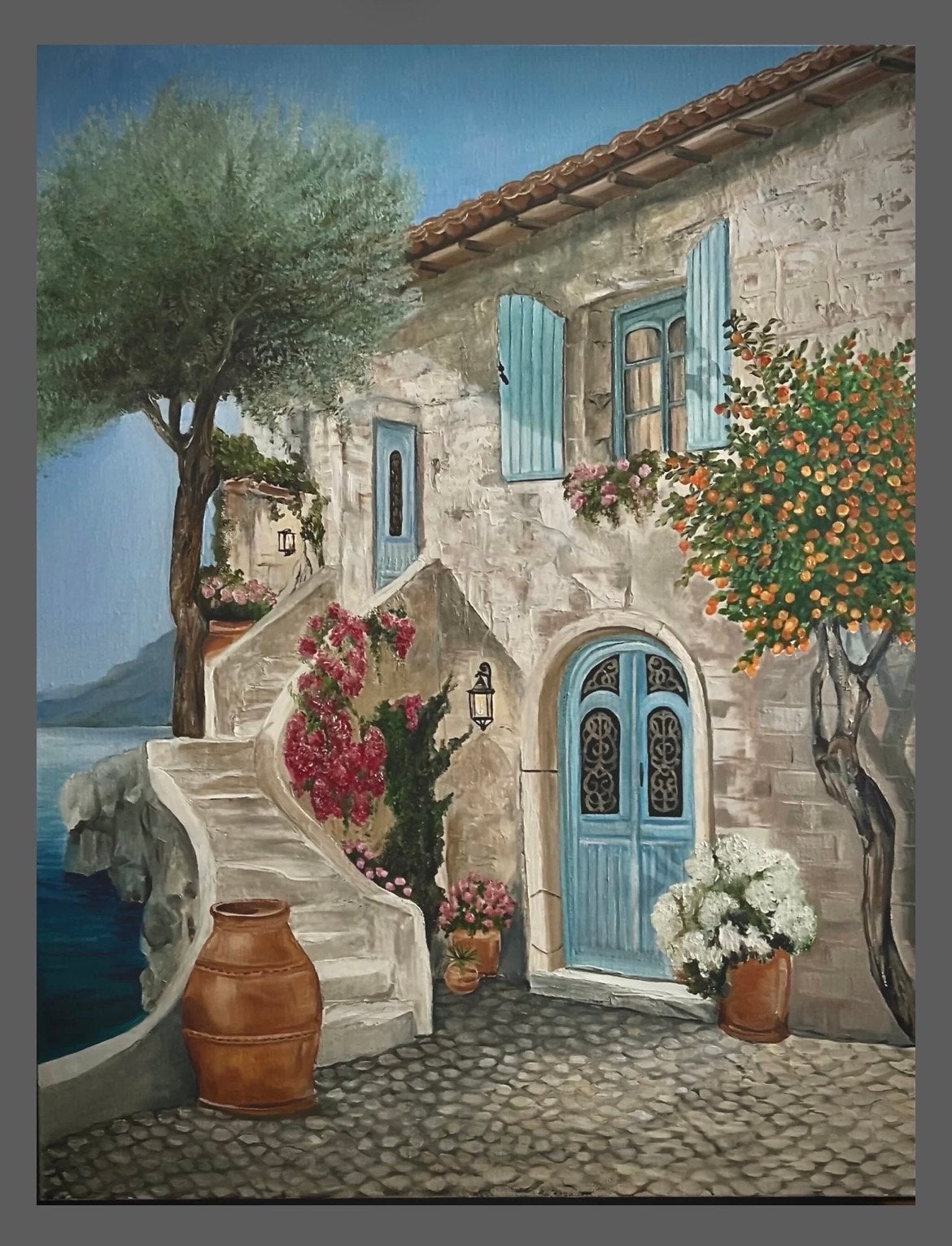 Italiaans tafereel - Olieverf op linnen 70x90 cm, Ophalen, Doek, Realistisch, Gesigneerd