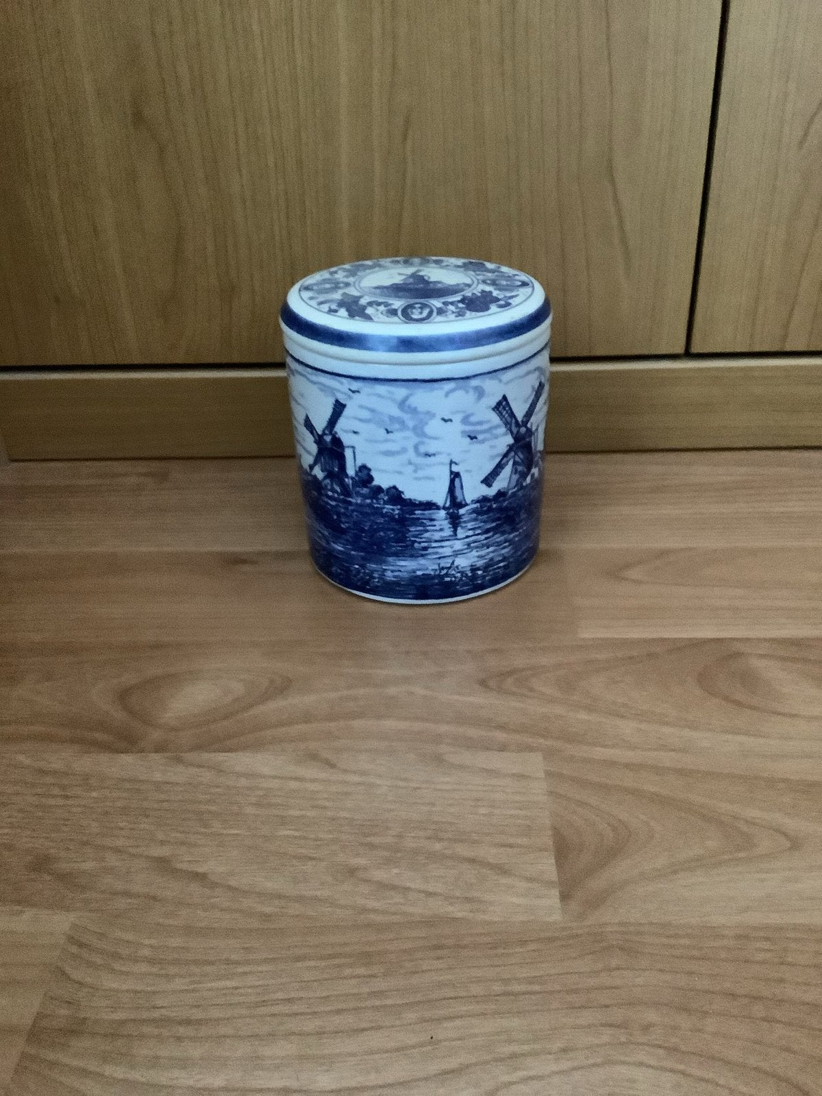 Delfts Blauwe Stroopwafelpot met Hollands Landschap, Ophalen of Verzenden
