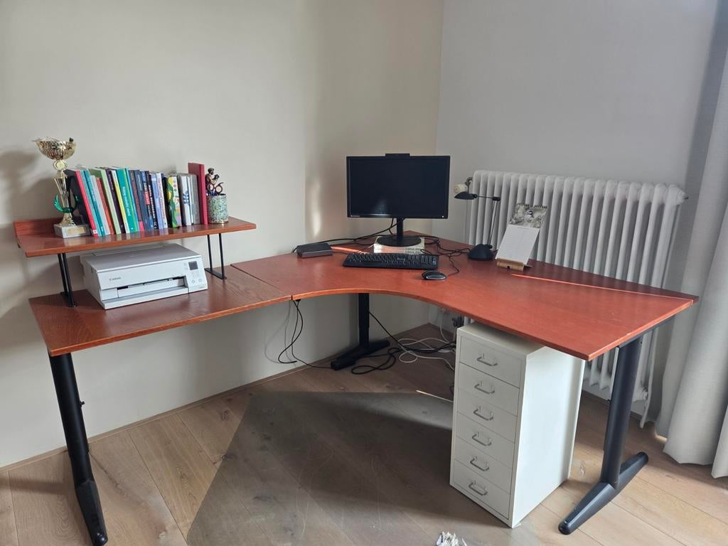 Hoekbureau directie bureau met opzetstuk, Huis en Inrichting, Bureaus, Ophalen, Gebruikt