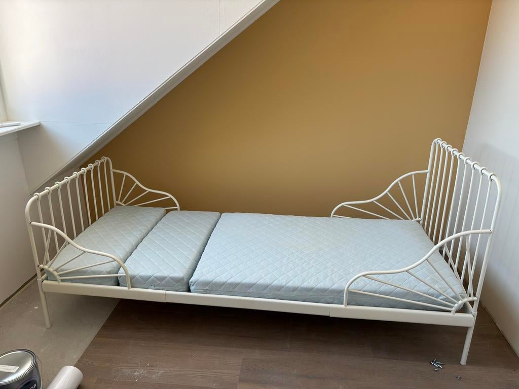 Uitschuifbaar bed IKEA MINNEN wit, 80x200cm, Ophalen, Eenpersoons, Wit, 80 cm