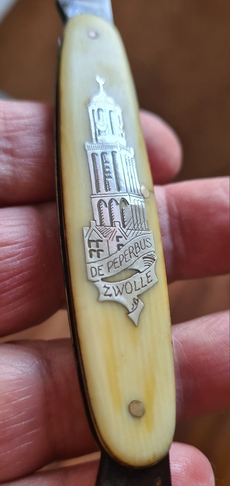 Antiek ZAKMES 1930 zilver in been of celluloid Herder, Ophalen of Verzenden