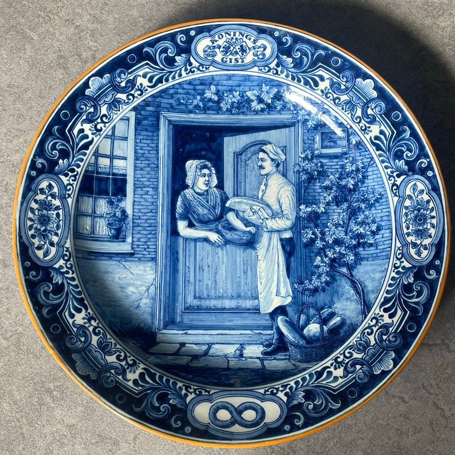 Delfts blauw wandbord Porceleyne Fles 1919 Gistfabriek 50 jr, Ophalen of Verzenden