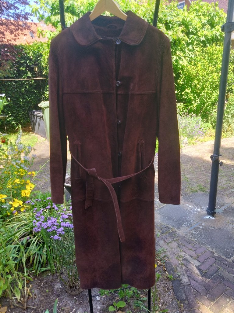 Retro leren dames jas, Bruin, De Bijenkorf, Maat 42/44 (L), Ophalen of Verzenden