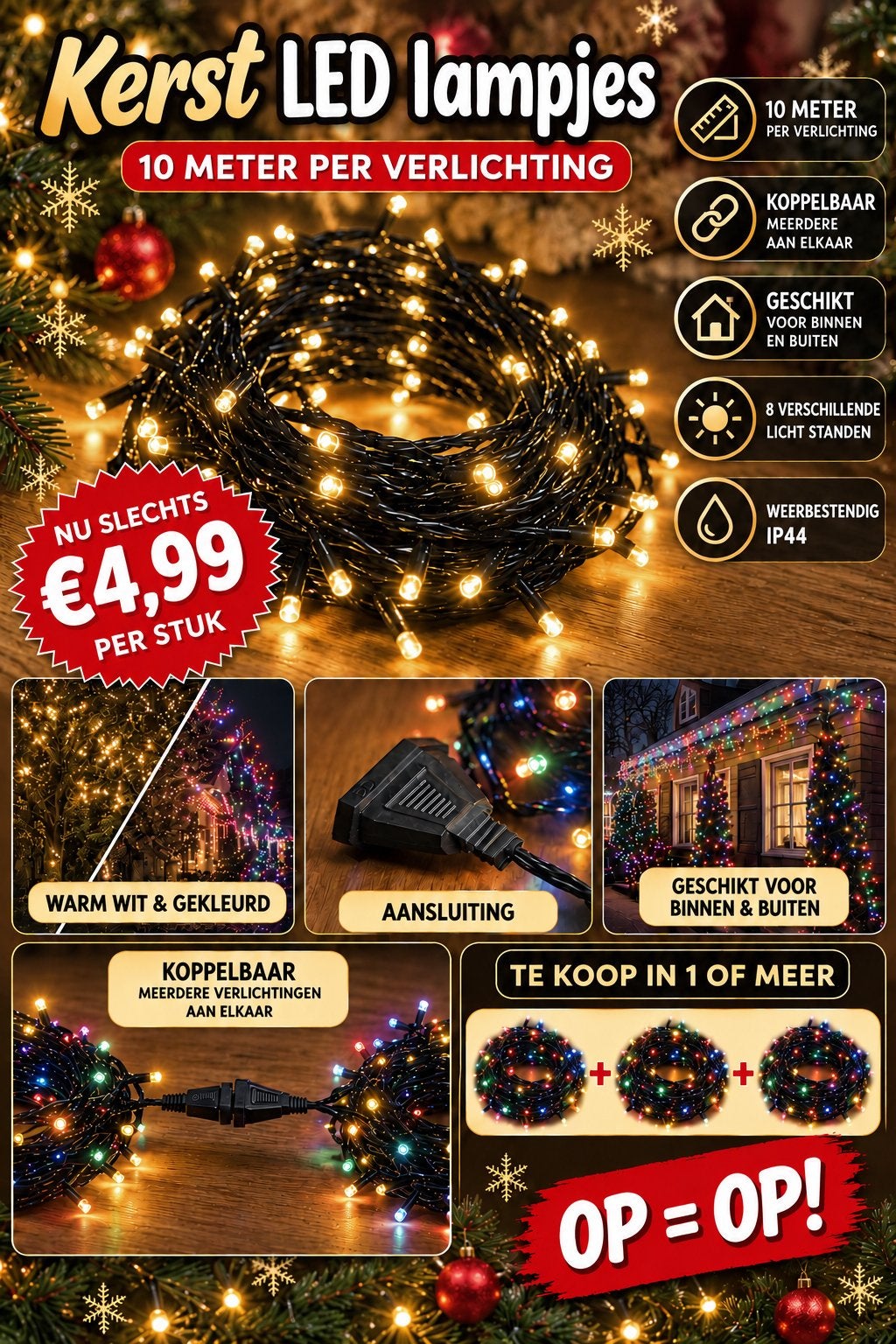 Kerstverlichting LED 10 Meter | Koppelbaar | €4,99, Diversen, Ophalen of Verzenden, Nieuw