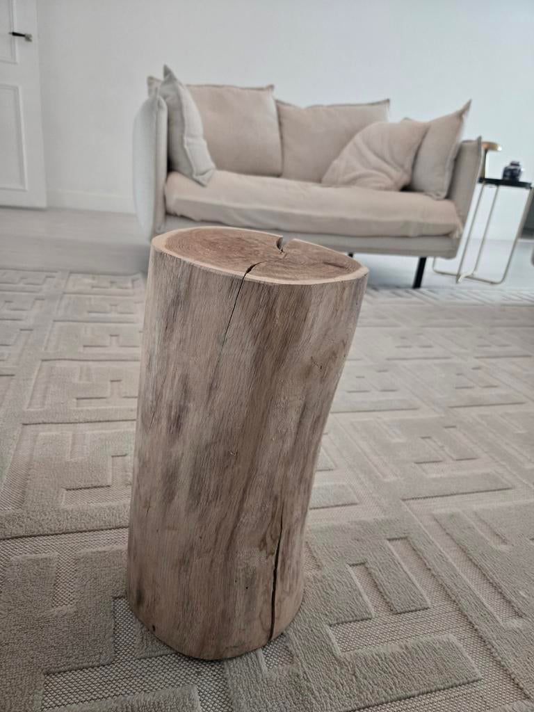 Eikenhouten boomstam bijzettafel/kruk - Modern & Natuurlijk, 45 tot 60 cm, Gebruikt, Rond, Ophalen of Verzenden
