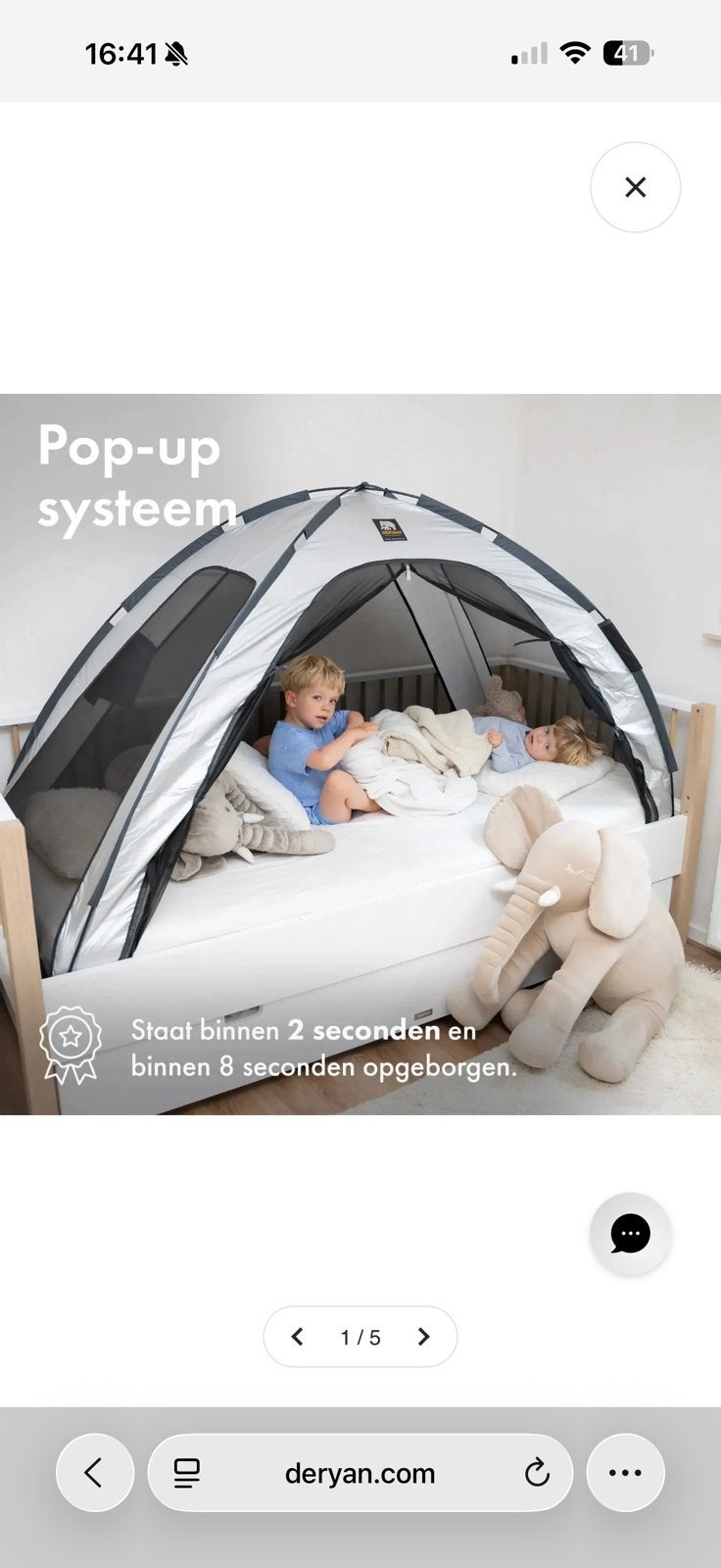 Deryan bedtent 90x200 cm, Caravans en Kamperen, Tenten, Ophalen of Verzenden, Zo goed als nieuw, Tot en met 2