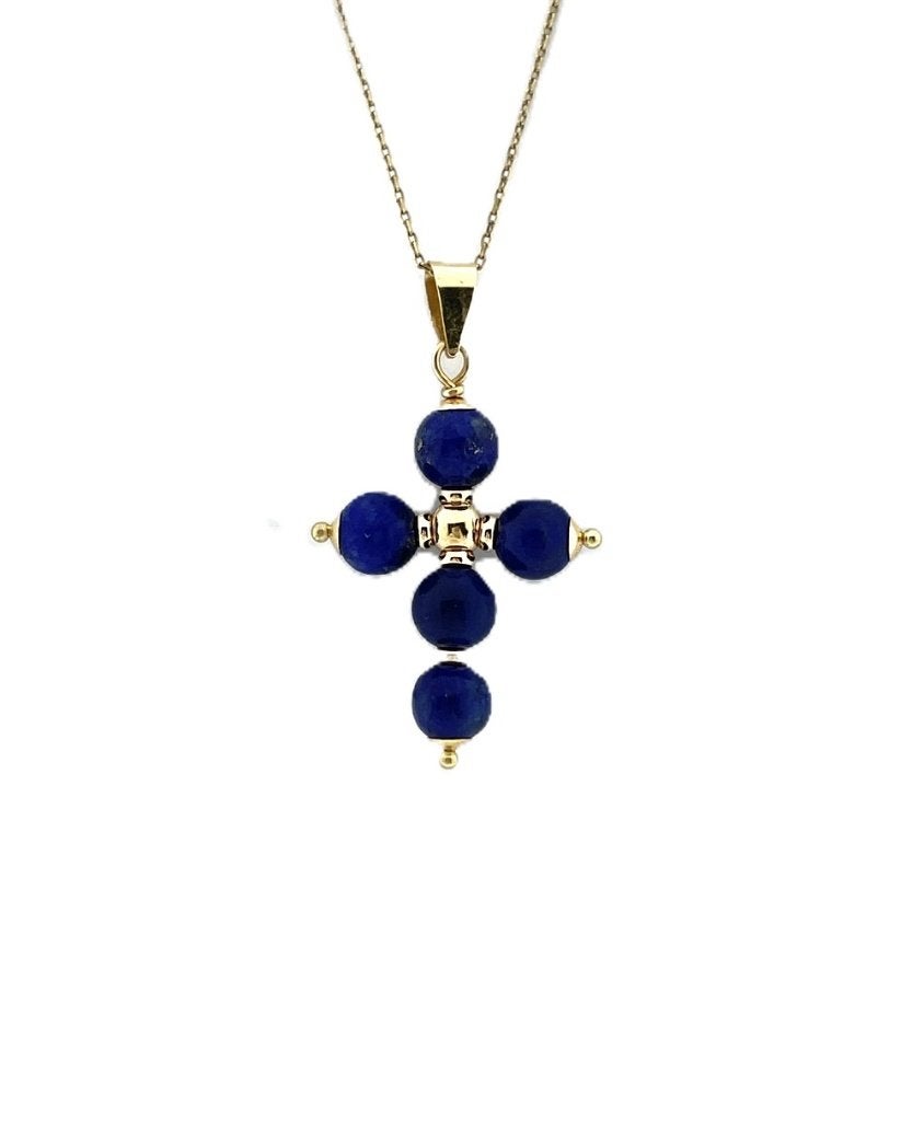 18 Karaat Gouden Hanger Kruis Lapis Lazuli - 3.5 cm, Ophalen, TIEMAN JUWELIERS, -, Zo goed als nieuw