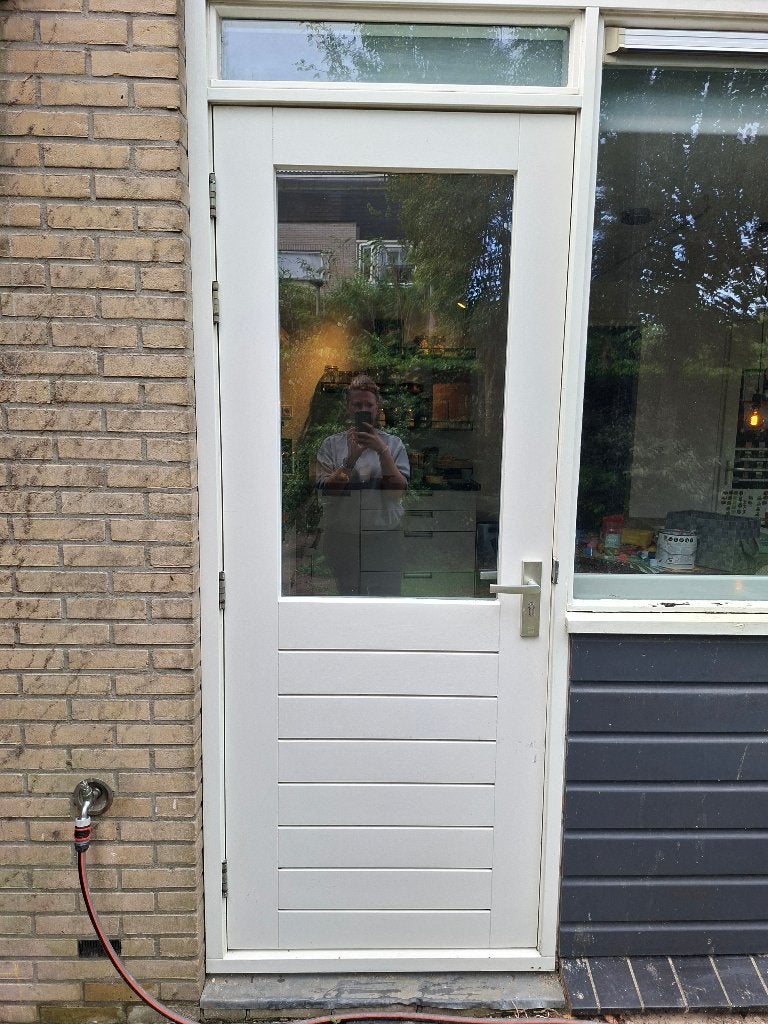 Hardhouten buitendeur excl. kozijn, Ophalen, Gebruikt, 80 tot 100 cm, Buitendeur