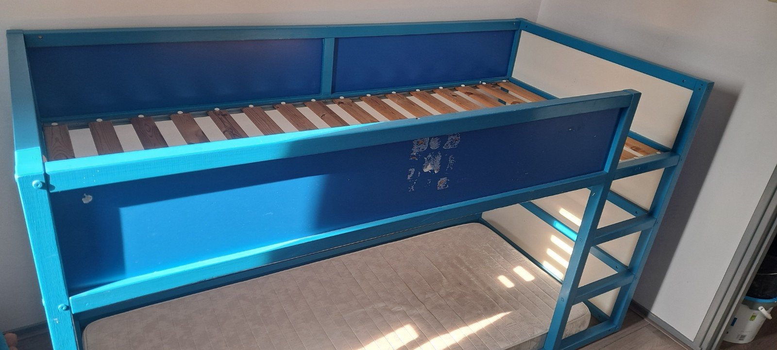 hoogslaper met kledingkasten - Blauw, Ophalen, Gebruikt, Eenpersoons, 90 cm