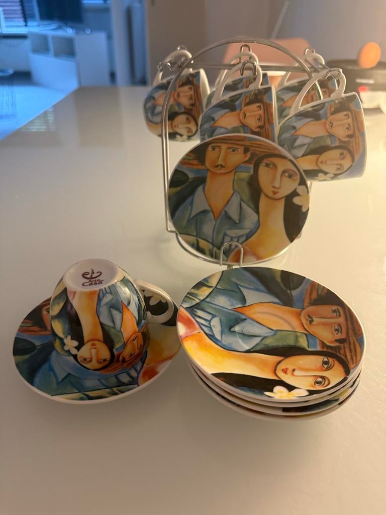 Arte Casa Espresso Kopjes en Schotels - 6 stuks, Keramiek, Ophalen of Verzenden, Zo goed als nieuw, Overige stijlen