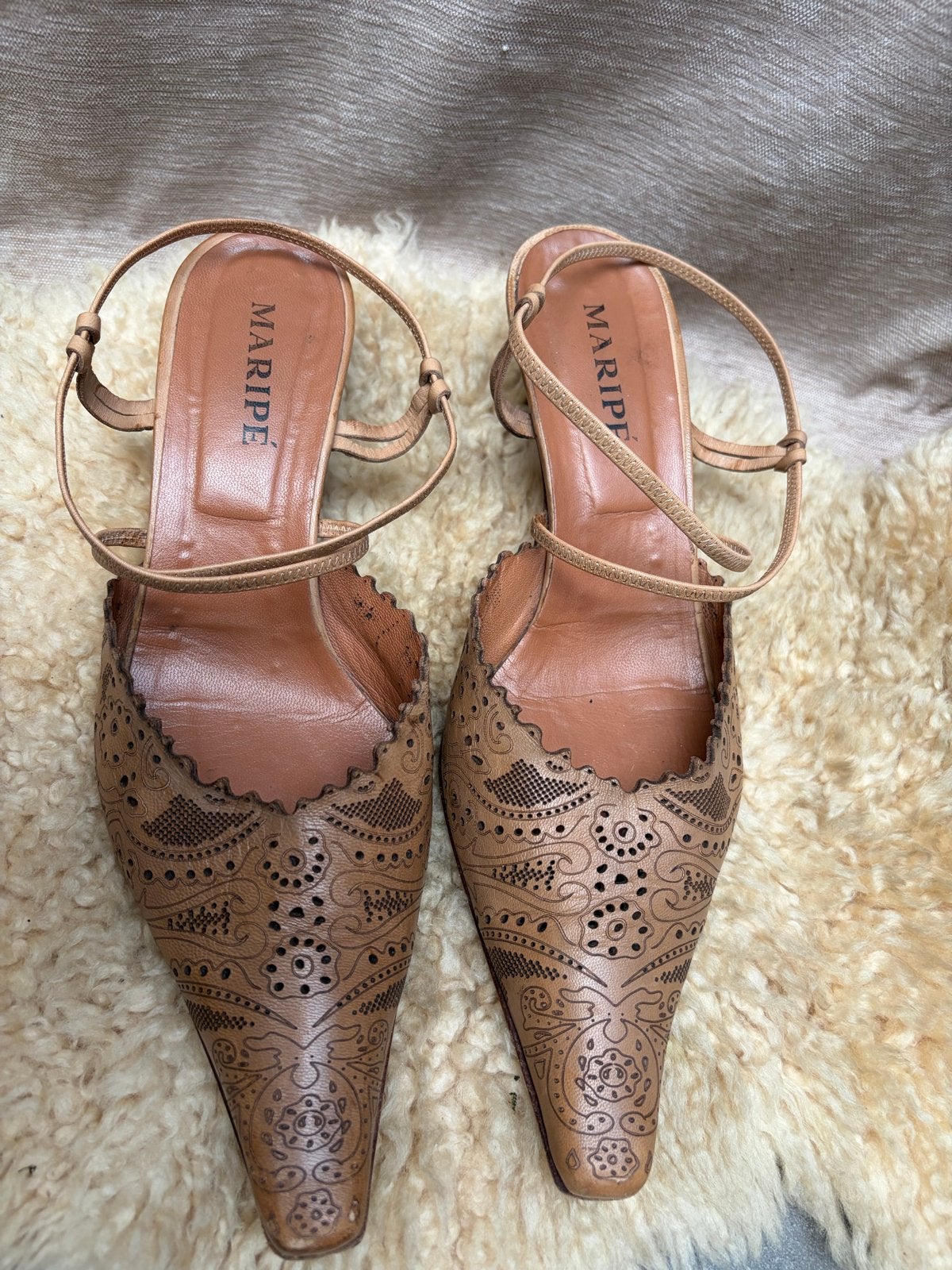 Maripé Leren Pumps met Bandjes - Maat 42, Ophalen of Verzenden, Gedragen, Beige, Pumps