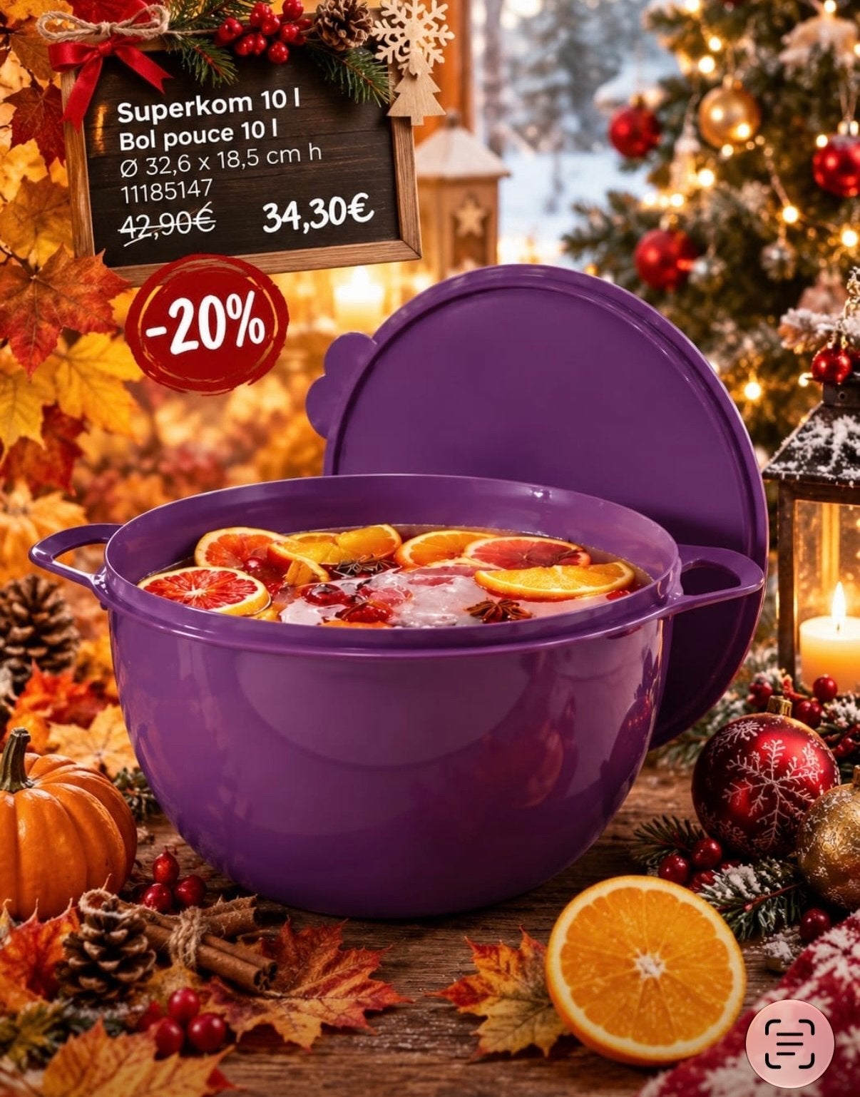 Nieuwe Tupperware Superkom 10L - Ideaal voor feesten!, Paars, Nieuw, Ophalen of Verzenden, Met deksel