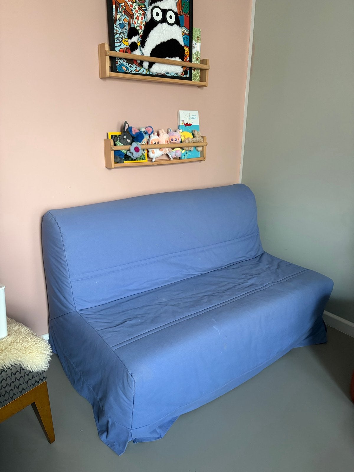 IKEA LYCKSELE LÖVÅS 2-zits slaapbank met hoezen, Gebruikt, Blauw, Tweepersoons, 140 cm