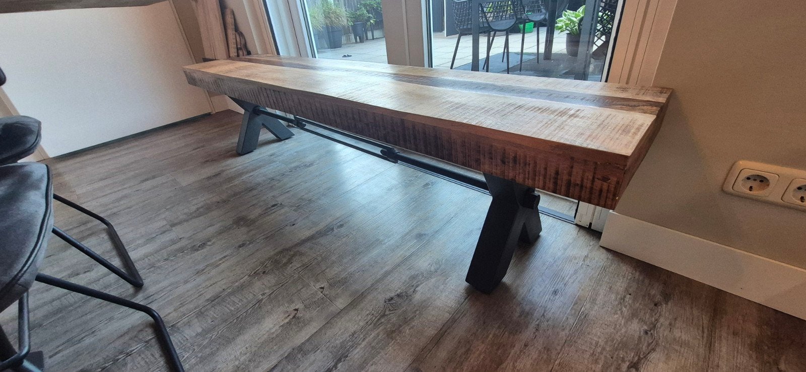eettafel bankje mangohout, Ophalen, 200 cm of meer, Vier personen, Rechthoekig