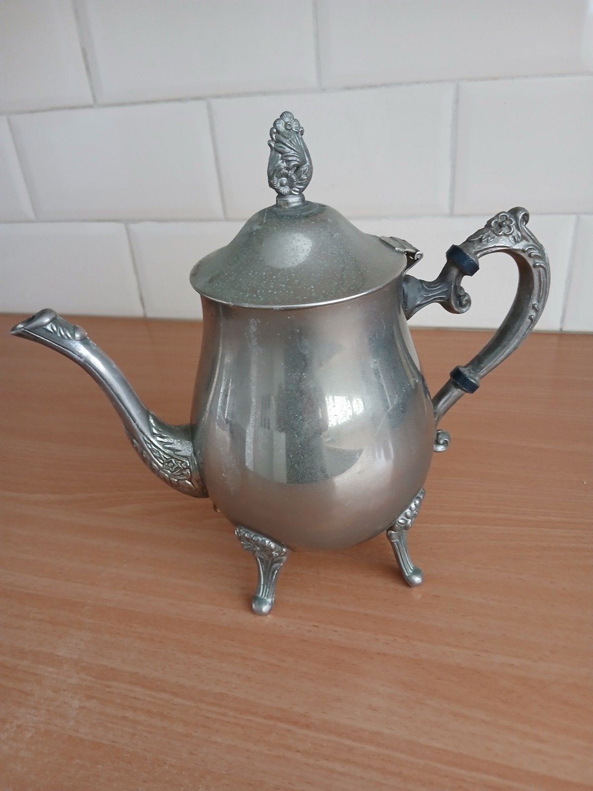 oude verzilverde theepot, Antiek en Kunst, Ophalen of Verzenden