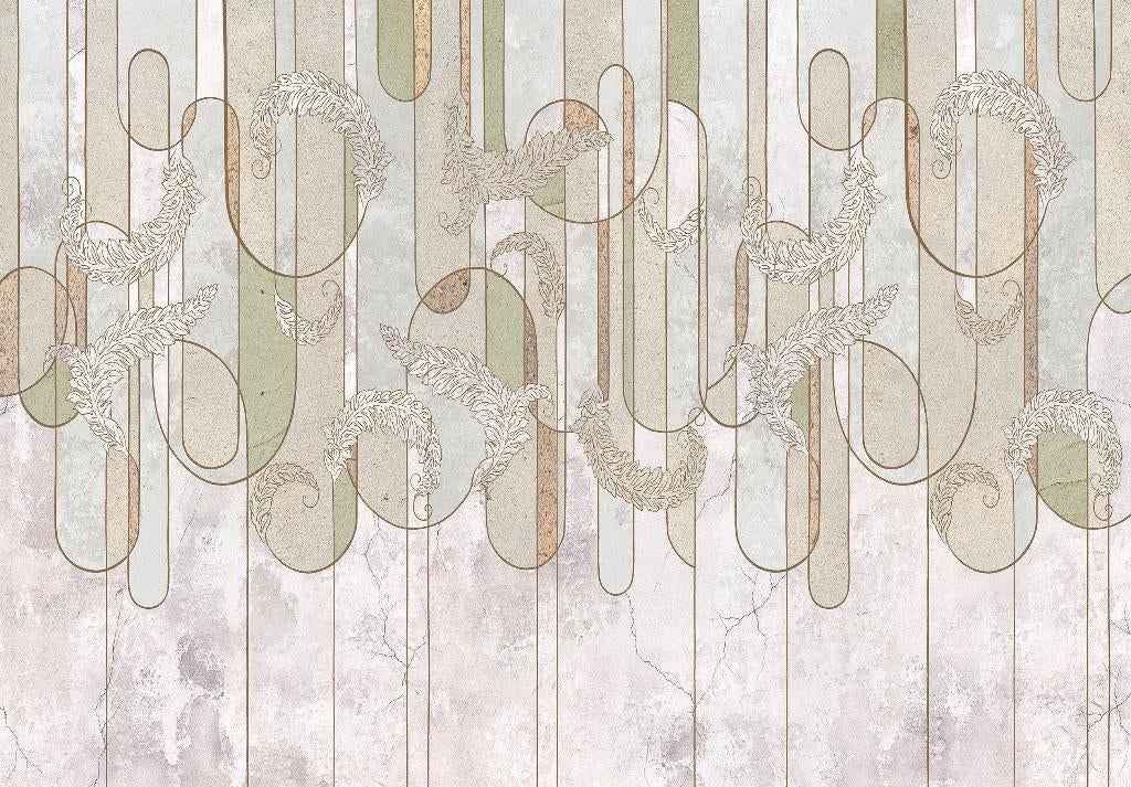 Art Deco Feather Lines fotobehang, Ook op maat leverbaar!, Verzenden, Minder dan 10 m², Beige, Art deco, vintage,