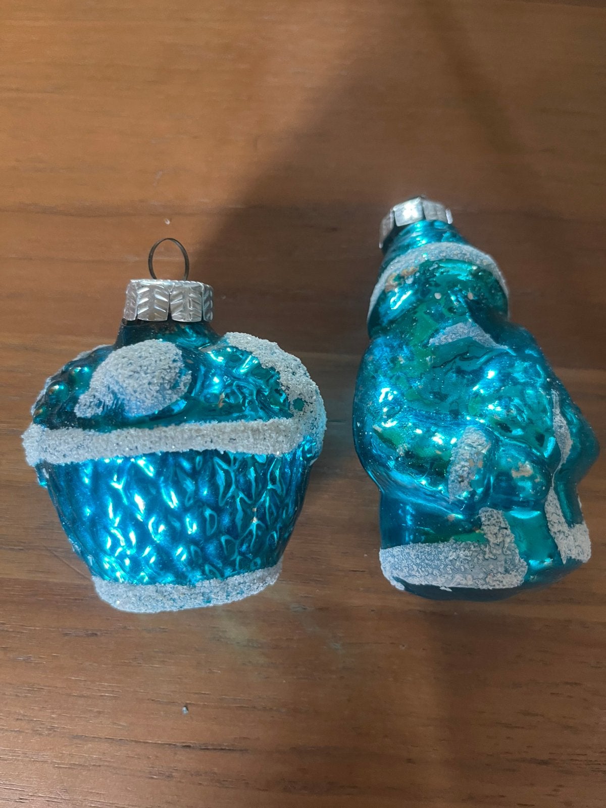 Kerstman en kerstmand vintage ‘50/‘60 aqua kwikglas, Ophalen, Gebruikt