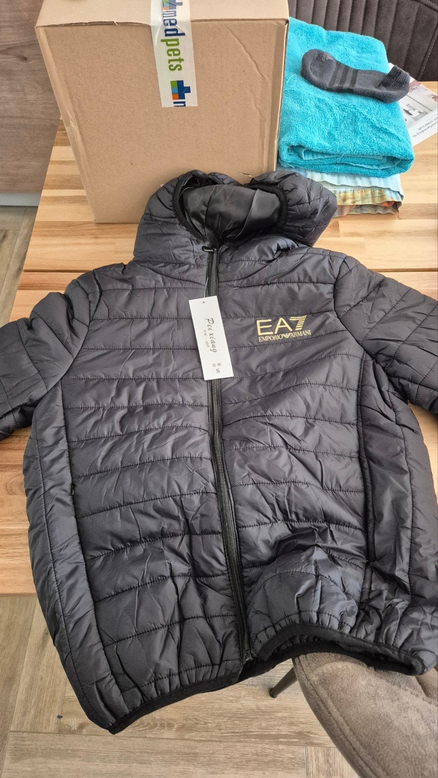 EA7 Emporio Armani Gewatteerde Jas Zwart Maat S, Kleding | Heren, Ophalen of Verzenden