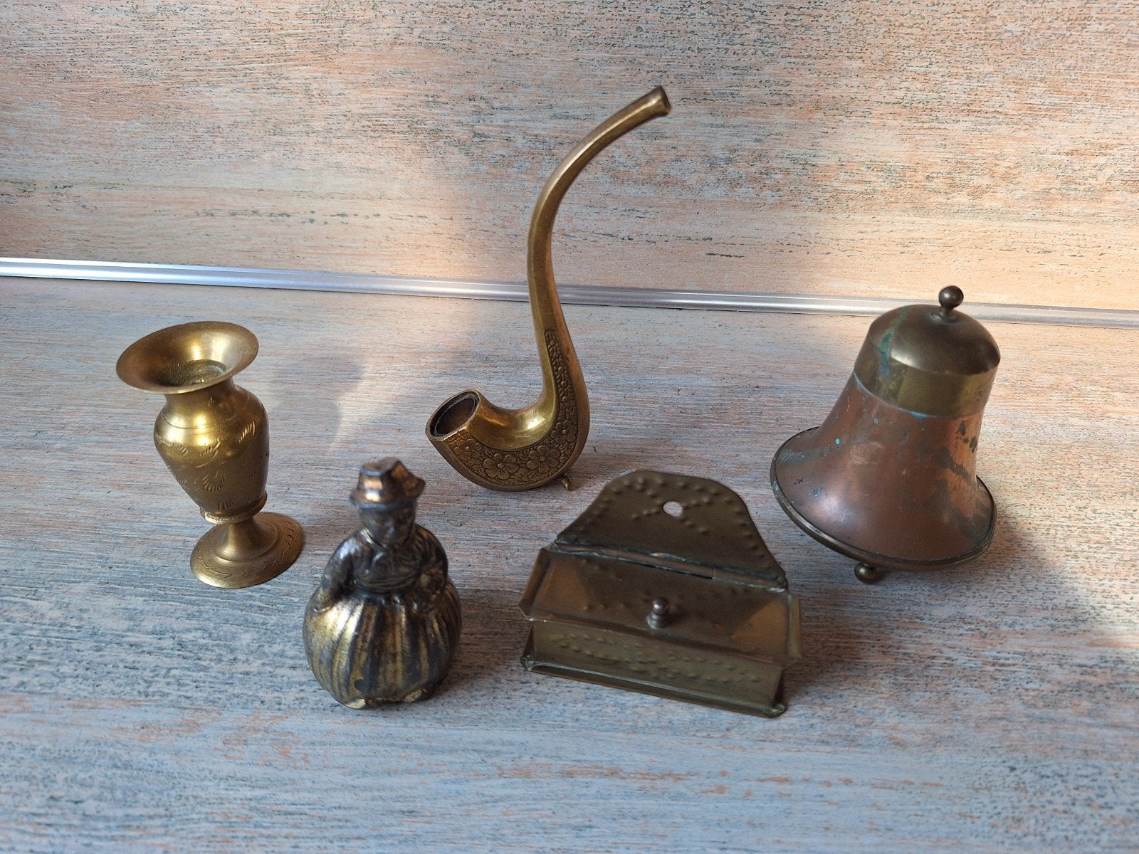 Diverse 5 stuks messing en koperen decoratie items, Ophalen