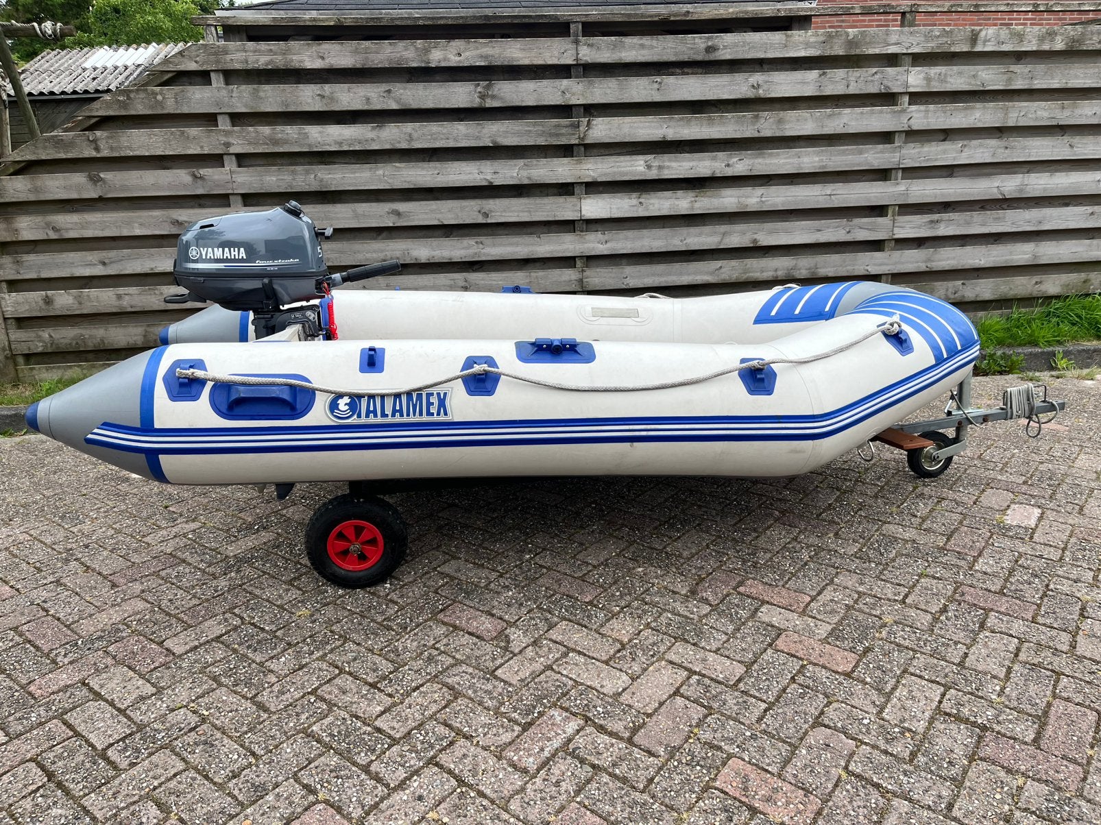 Talamex rubberboot + Yamaha 5 PK 4-takt (2021)+ handtrailer, Ophalen, Gebruikt, Motor en Techniek, Motorboot