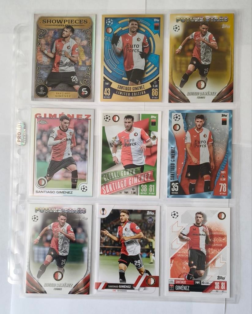 Santiago Gimenez Feyenoord 9 X Topps, Verzamelen, Sportartikelen en Voetbal, Ophalen of Verzenden, Zo goed als nieuw, Feyenoord