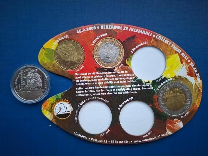 Munten NL 2006 4 herdenkingsmunten Rembrandt van Rijn 11-04, Ophalen of Verzenden, Koningin Beatrix, Overige waardes, Losse munt