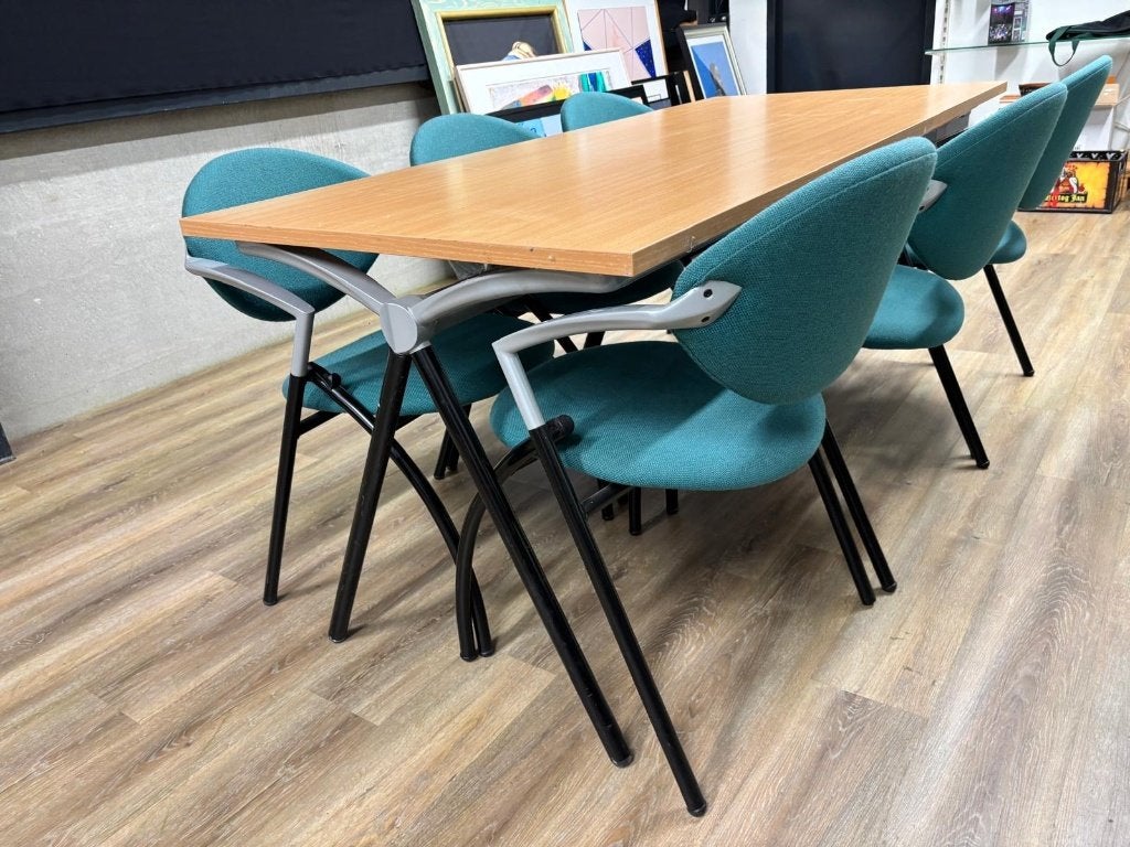 vergadertafel met 6 stoelen, Huis en Inrichting, Ophalen, Gebruikt, Blauw, Vijf, Zes of meer stoelen