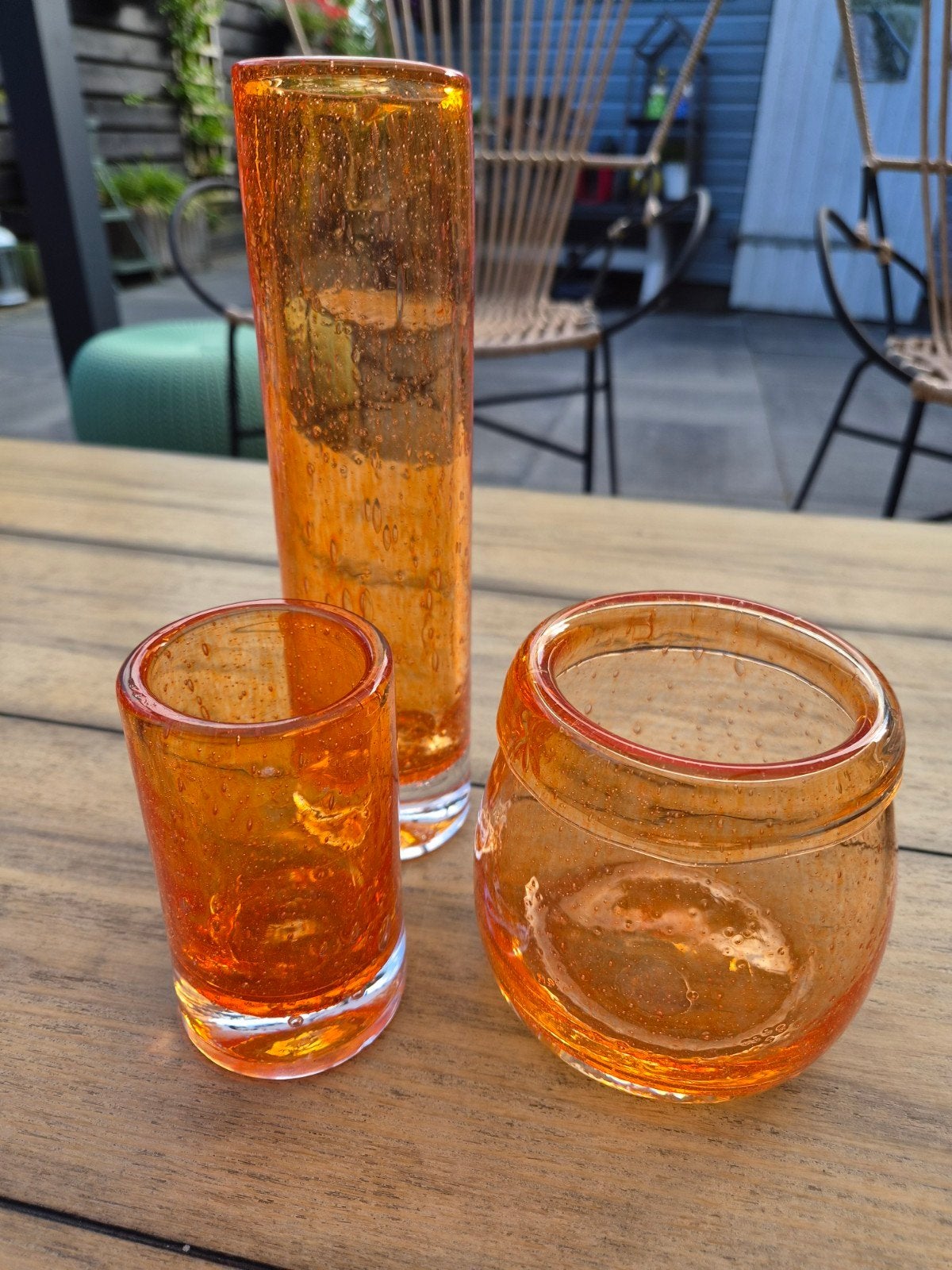 Set van 3 oranje glazen vazen/windlichten, Ophalen of Verzenden