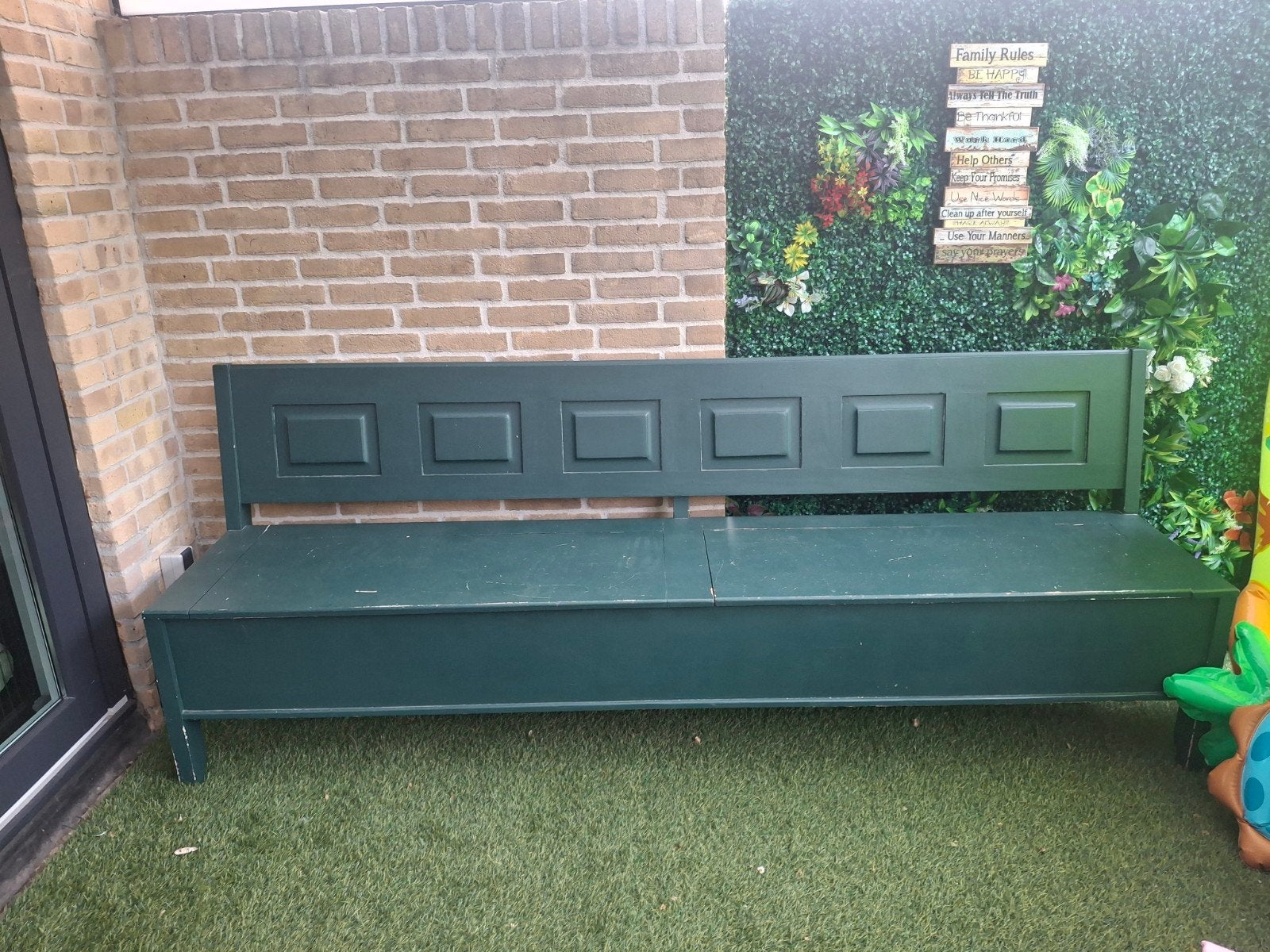 Unieke Groene borcante Kerkbank met Opbergvakken, Antiek en Kunst, Antiek | Meubels | Stoelen en Banken, Ophalen