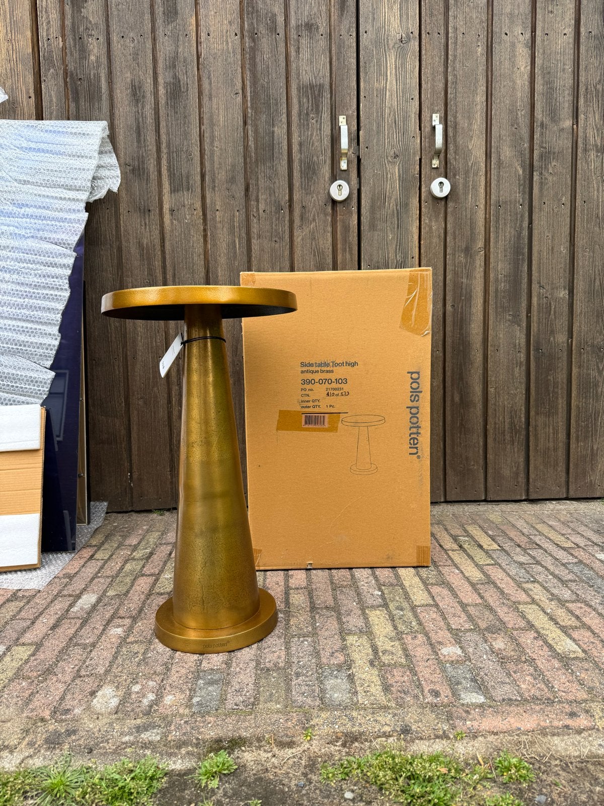 Pols Potten High Toot Bijzettafel - Antiek Brons, Ophalen, Minder dan 55 cm, Metaal of Aluminium, Rond