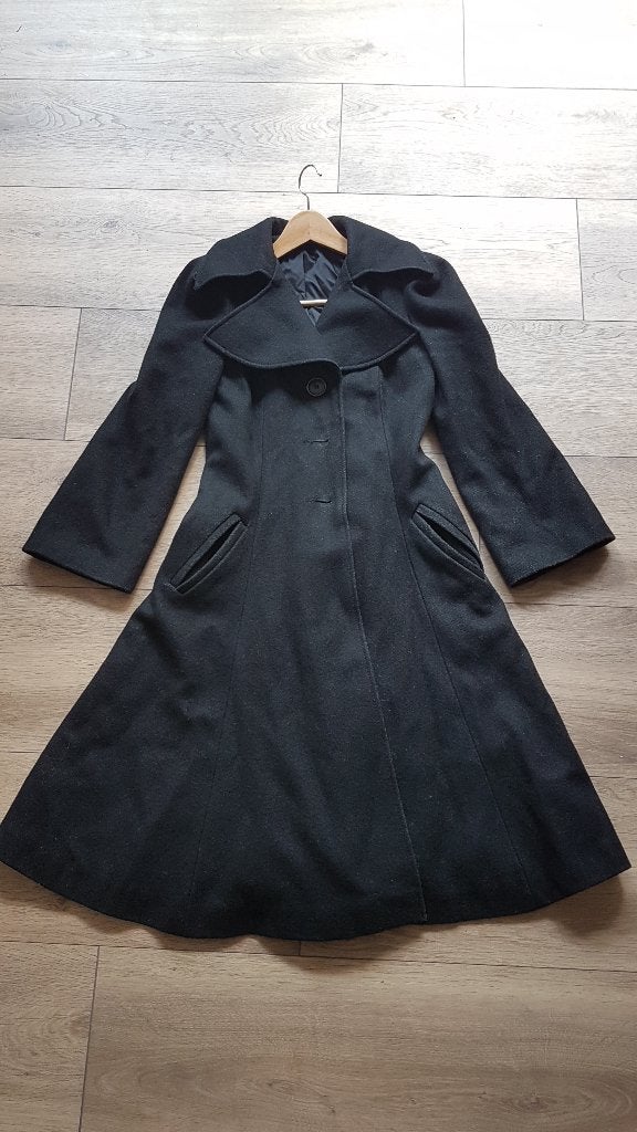 Lange jas mantel jaren 70, Kleding | Dames, Ophalen of Verzenden, Zo goed als nieuw, Zwart