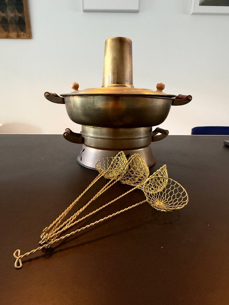 Chinees Fondue Set - Messing, Ophalen, Gebruikt, Brander, Fondueset