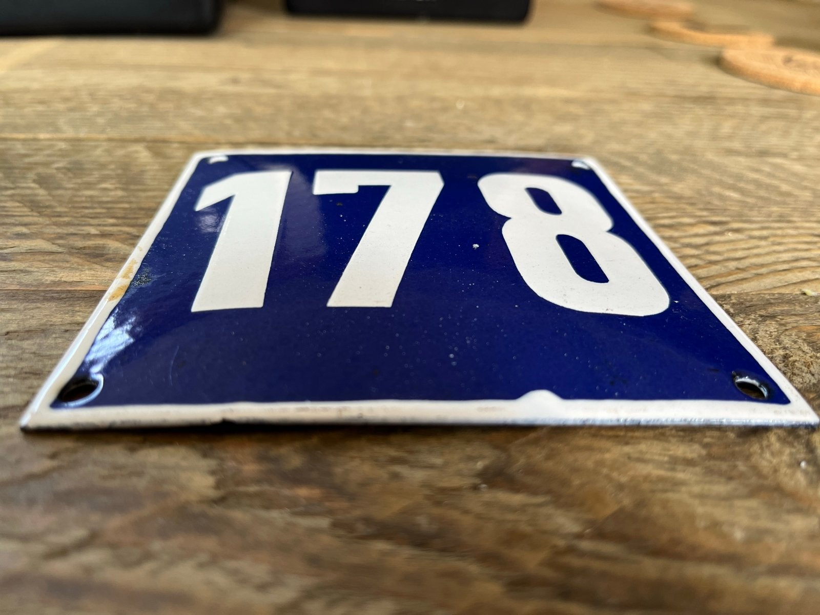 Vintage geëmailleerd huisnummer 178 - Blauw wit, Ophalen of Verzenden