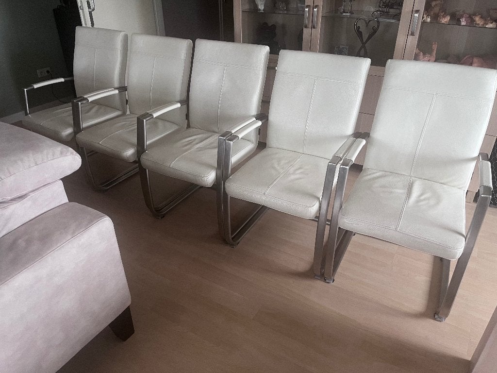 Wit leren eetkamer stoel, Huis en Inrichting, Ophalen, Gebruikt, Wit, Leer
