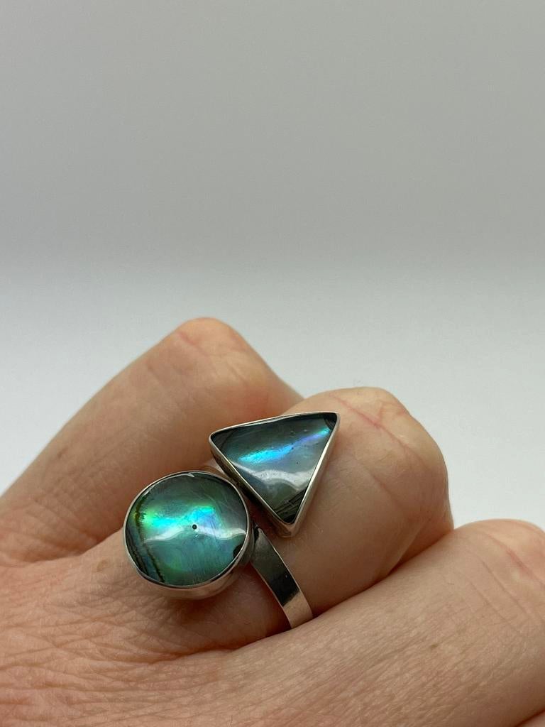 D401 Prachtige zilveren ring aparte steen (verstelbaar), Ophalen of Verzenden, X, Met edelsteen, Dame