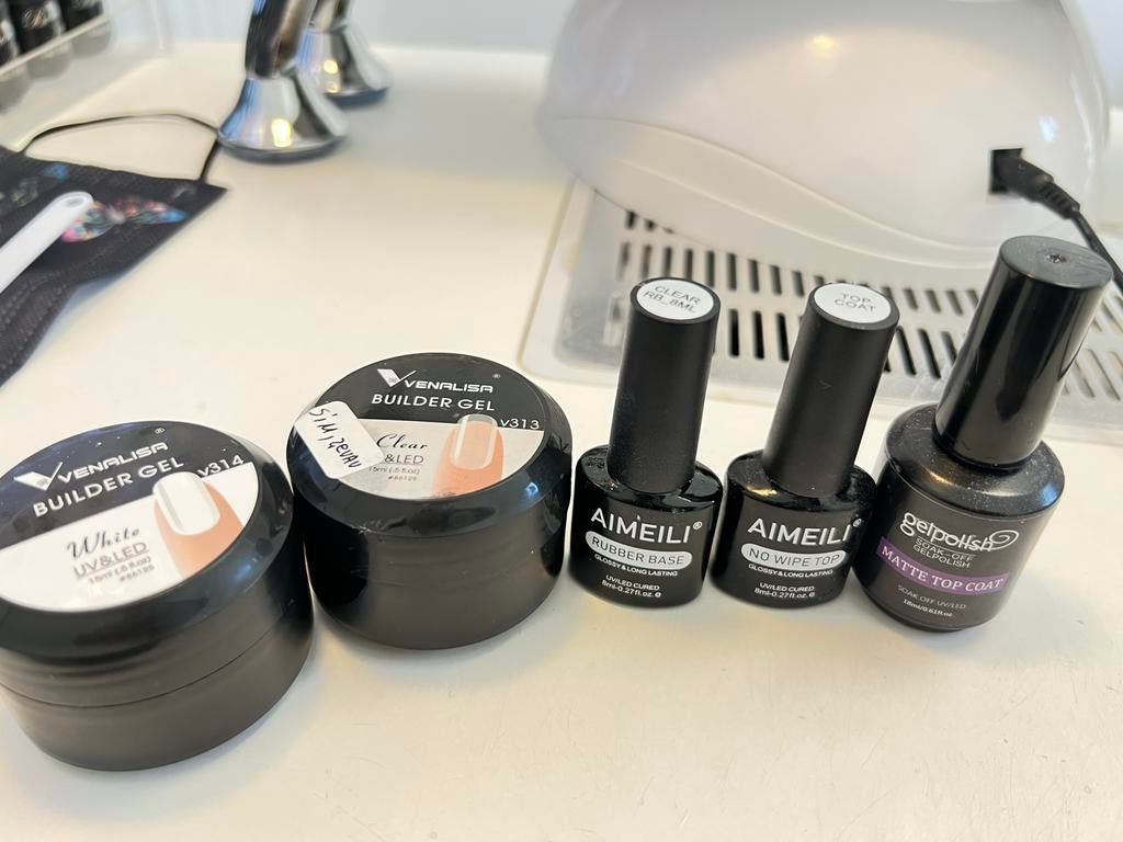 Gellak starterspakket: Builder Gel, Base & Top Coat, Overige kleuren, Ophalen of Verzenden, Zo goed als nieuw, Handen en Nagels
