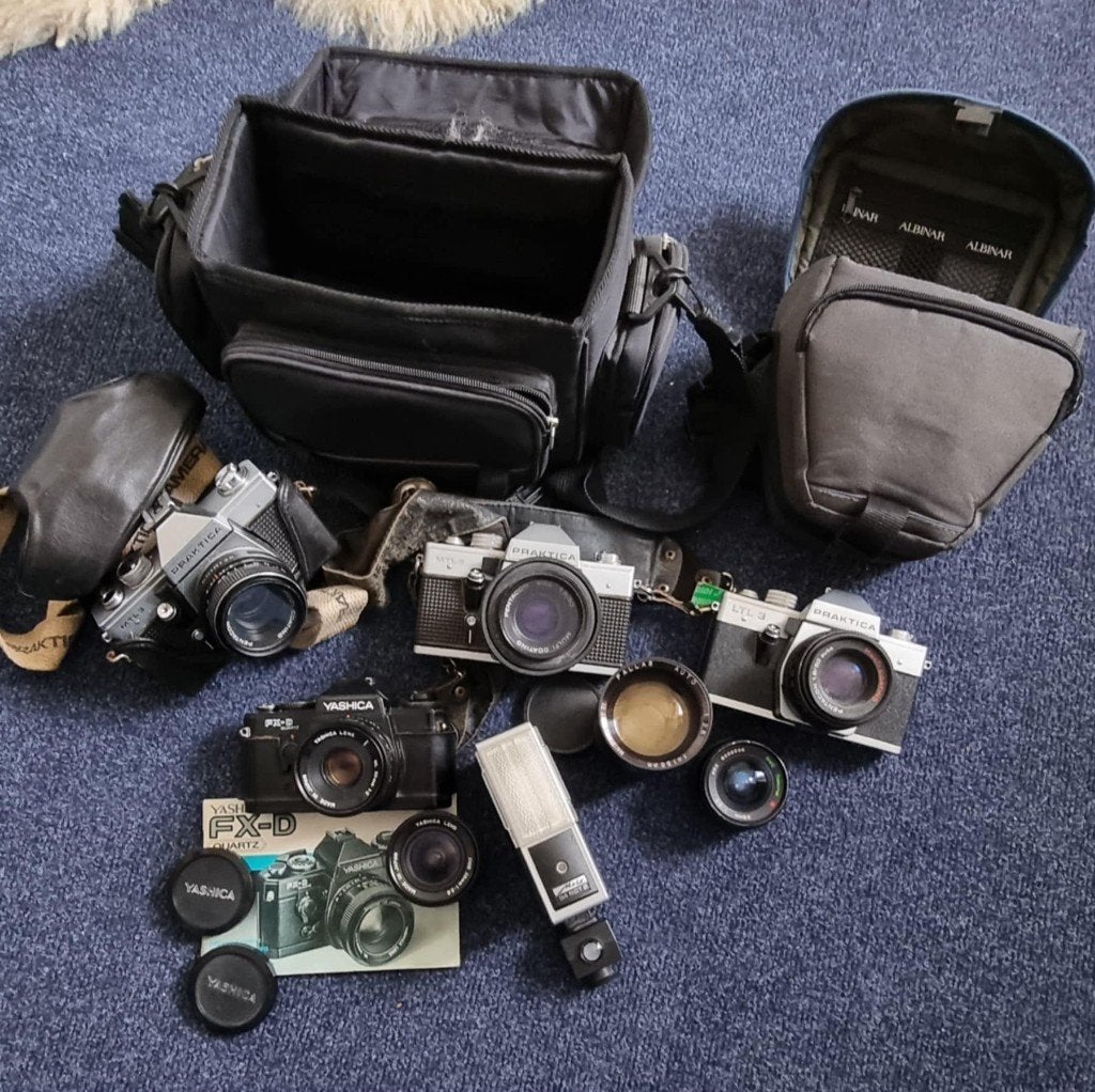 4 x Analoog spiegelreflexcamera met lenzen- alles in 1 koop, Audio, Tv en Foto, Fotocamera's Analoog, Ophalen, Gebruikt, Spiegelreflex