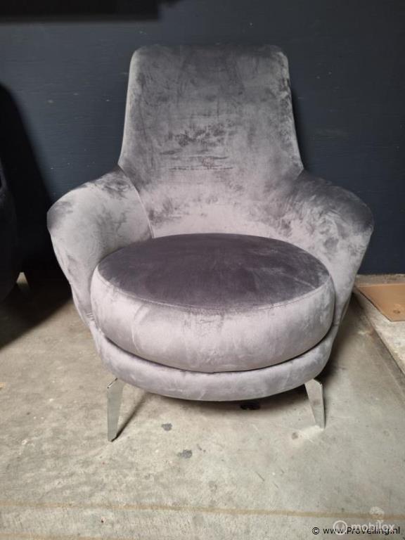 Online Veiling: Lounge fauteuil v.v. grijs fluwelen stoff..., Huis en Inrichting, Fauteuils