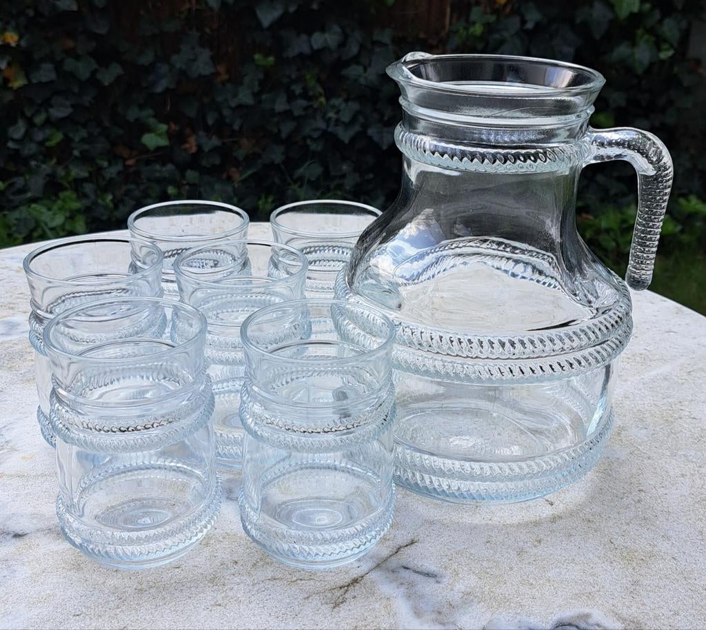 Vintage glazen sapkan 6 glazen helder glas tuin, Ophalen of Verzenden