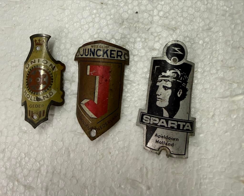 Vintage Fiets Emblemen: Union, Juncker, Sparta, Ophalen of Verzenden, Gebruikt