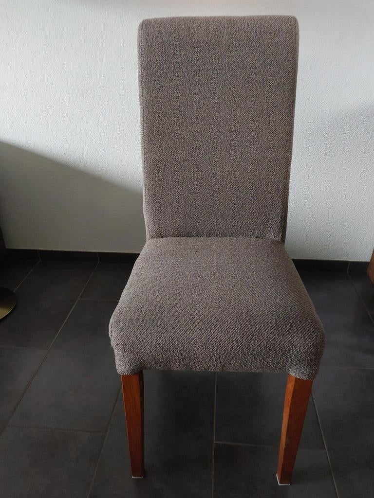 Set van 4 comfortabele eetkamerstoelen - Bruin/Grijs, Ophalen, Gebruikt, Bruin, Stof