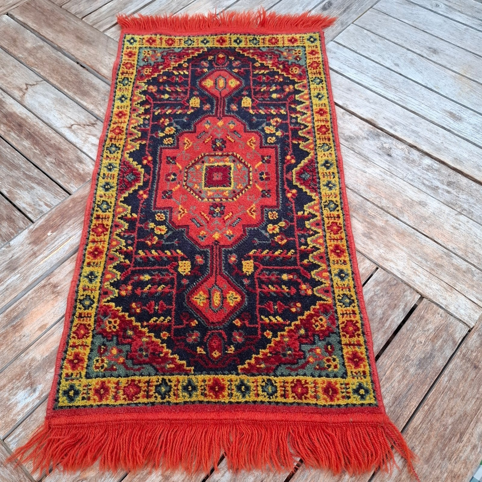 Vintage handgeknoopt Afghaans wollen tapijt loper 90x48 cm, Ophalen, Vintage, 200 cm of meer, 50 tot 100 cm