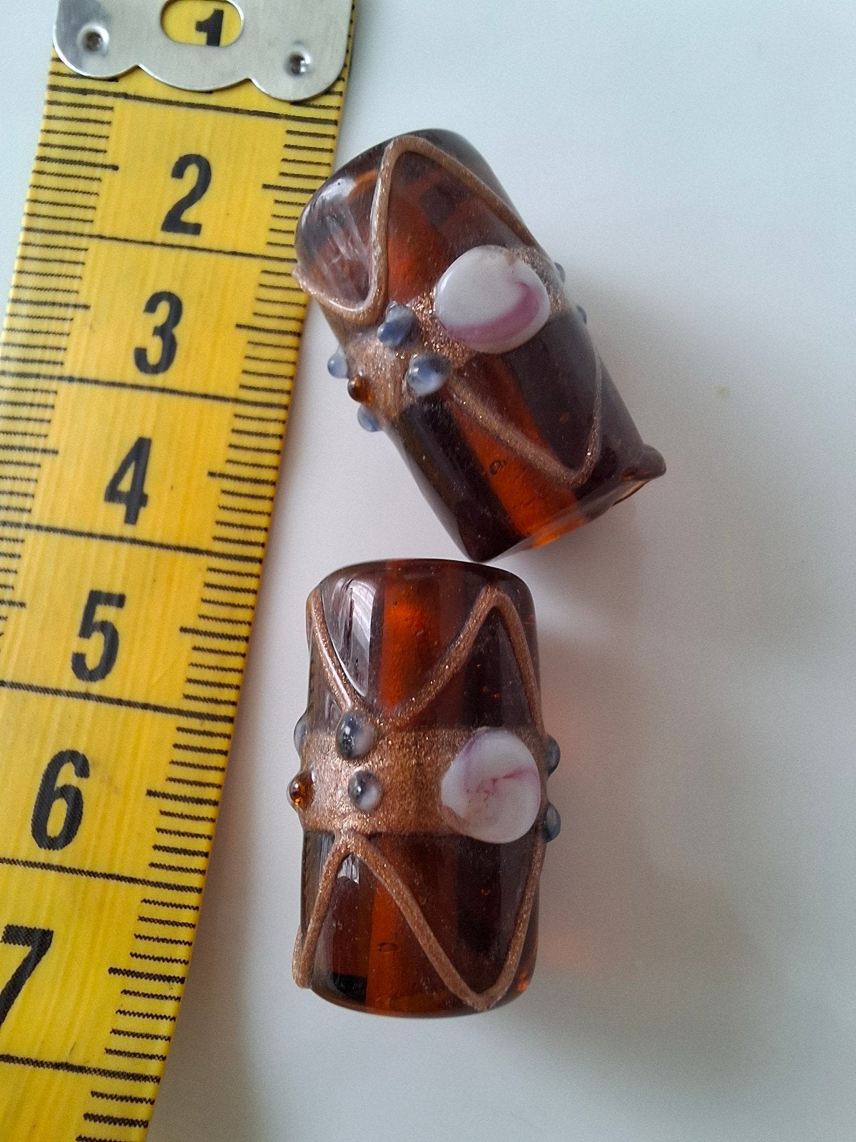 2 stuks luxe lampwork glaskralen bruin goud roze kralen, Kraal, -, -, Nieuw